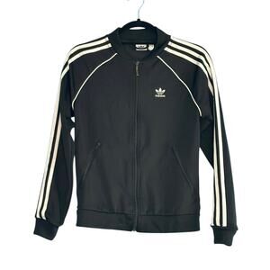 Adidas SST track top in black with white stripes zipper jacket size XS